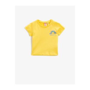 Koton Girl's Yellow Printed Cotton Short Sleeve Crew Neck T-Shirt vyobraziť