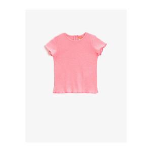 Koton Girl Pink Printed Ribbed Crew Neck Cotton T-Shirt vyobraziť