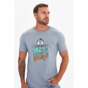 Trendyol Gray Men's Slim Fit Crew Neck Printed Short Sleeved T-Shirt vyobraziť