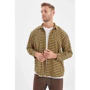 Trendyol Yellow Mens Oversize Shirt Collar Long Sleeve Lumberjack Plaid Shirt vyobraziť