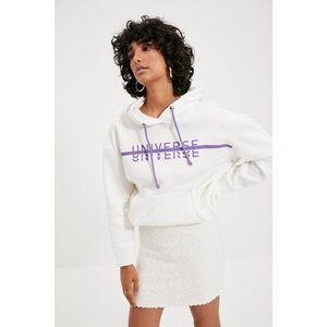 Trendyol White Printed Hooded Oversized Knitted Sweatshirt vyobraziť