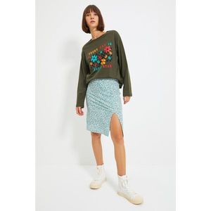 Trendyol Khaki Printed Boyfriend Knitted T-Shirt vyobraziť