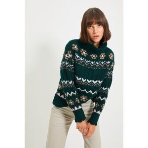 Trendyol Emerald Green Jacquard Turtleneck Knitwear Sweater vyobraziť