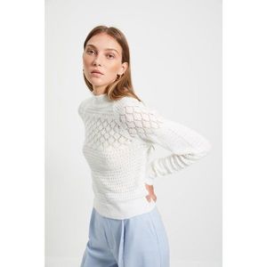Trendyol Ecru Stand Collar Openwork Knitwear Sweater vyobraziť