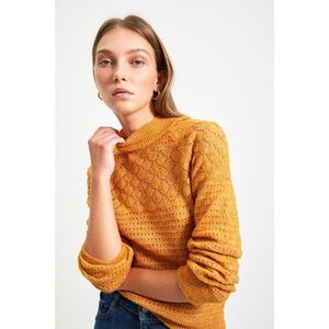 Trendyol Camel High Collar Openwork Knitwear Sweater vyobraziť
