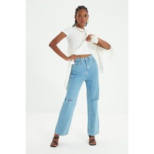 Trendyol Blue Ripped Detailed High Waist 90's Wide Leg Jeans vyobraziť