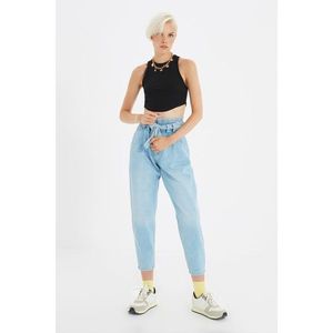 Trendyol Blue Belted High Waist Curved Jeans vyobraziť