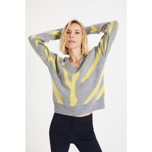 Trendyol Gray Jacquard V Neck Knitwear Sweater vyobraziť