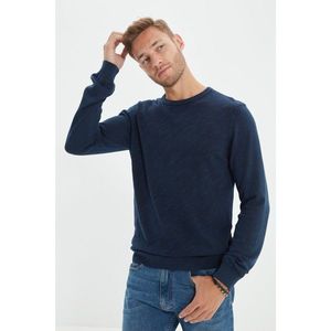 Trendyol Navy Blue Men's Slim Fit Crew Neck Washed Sweater vyobraziť