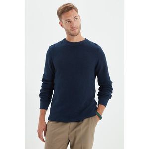 Trendyol Navy Blue Men's Slim Fit Crew Neck Washed Sweater vyobraziť