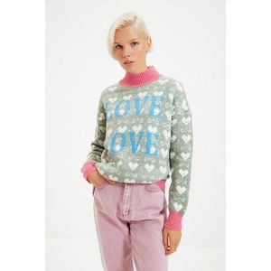 Trendyol Pink Jacquard Stand Up Collar Knitwear Sweater vyobraziť