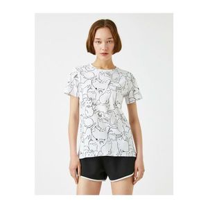 Koton Women's White Patterned Crew Neck Cotton T-Shirt vyobraziť