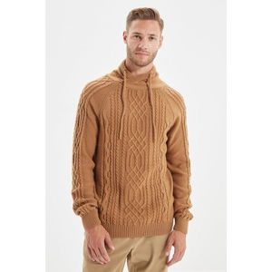 Trendyol Camel Men Slim Fit Shawl Collar Hair Knitting Knitwear Sweater vyobraziť