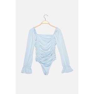 Trendyol Blue Pleated Balloon Sleeve Fitted Knitted Body vyobraziť