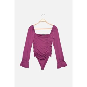 Trendyol Plum Pleated Balloon Sleeve Fitted Knitted Body vyobraziť