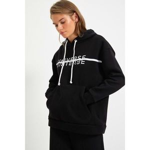 Trendyol Black Printed Hooded Oversize Knitted Sweatshirt vyobraziť