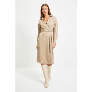 Trendyol Camel Belted Double Breasted Collar Dress vyobraziť