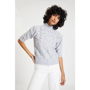 Trendyol Gray Bead Detailed Stand Up Collar Knitwear Sweater vyobraziť