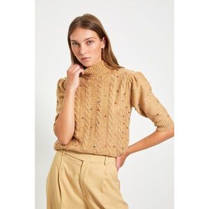 Trendyol Camel Bead Detailed Stand Collar Knitwear Sweater vyobraziť