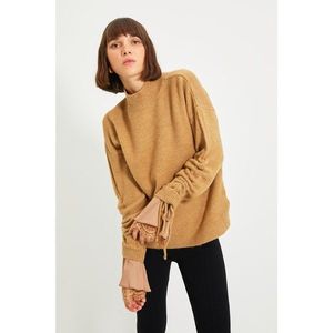 Trendyol Beige Sleeve Detailed Stand Up Collar Knitwear Sweater vyobraziť