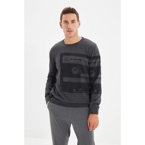 Trendyol Gray Men's 100% Cotton Regular Fit Crew Neck Printed Sweater vyobraziť