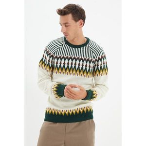 Trendyol Beige Men's Slim Fit Crew Neck Jacquard Paneled Knitwear Sweater vyobraziť