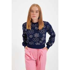 Trendyol Navy Blue Jacquard Crop Knitwear Sweater vyobraziť