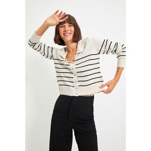 Trendyol Beige Polo Neck Striped Knitwear Cardigan vyobraziť