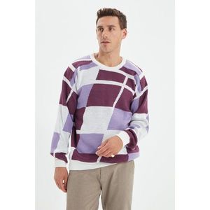 Trendyol Purple Men's Casual Cut Crew Collar Colored Paneled Sweater vyobraziť