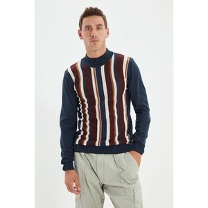 Trendyol Navy Blue Men's Slim Fit Half Turtleneck Striped Sweater vyobraziť