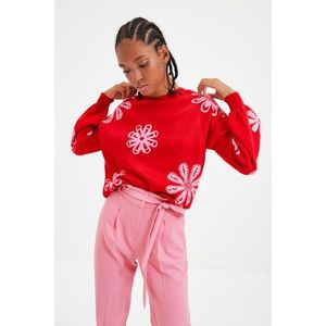 Trendyol Red Jacquard Crew Neck Knitwear Sweater vyobraziť