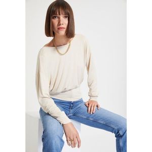 Trendyol Stone Basic Knitted Blouse with Low Back Lacing Detail vyobraziť