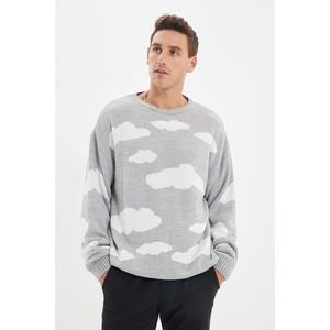 Trendyol Gray Men's Crew Neck Oversize Cloudy Knitwear Sweater vyobraziť