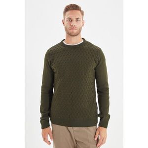 Trendyol Khaki Men's Slim Fit Crew Neck Textured Knitwear Sweater vyobraziť