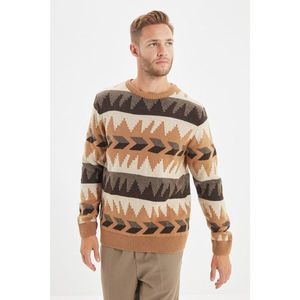 Trendyol Camel Men Slim Fit Crew Neck Jacquard Knitwear Sweater vyobraziť