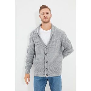 Trendyol Gray Men's Slim Fit Shawl Collar Texture Paneled Knitwear Cardigan vyobraziť