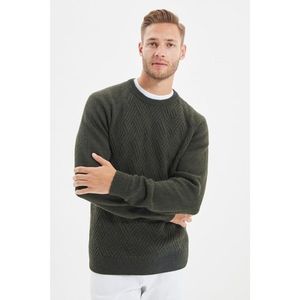 Trendyol Khaki Men's Slim Fit Raglan Sleeve Textured Crew Neck Knitwear Sweater vyobraziť