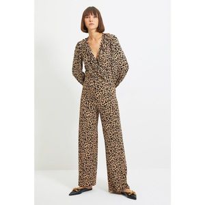 Trendyol Brown Printed Double Breasted Knitted Jumpsuit vyobraziť