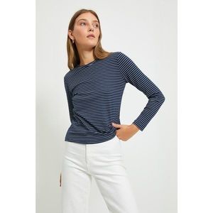 Trendyol Navy Striped Basic Long Sleeve Knitted Knitted T-Shirt vyobraziť