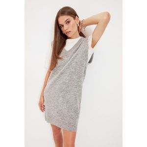 Trendyol Gray V Neck Sweater Dress Knitwear Dress vyobraziť