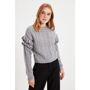 Trendyol Gray Ruffle Detailed Knitwear Sweater vyobraziť