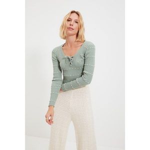 Trendyol Mint Tie Detailed Crop Knitwear Sweater vyobraziť