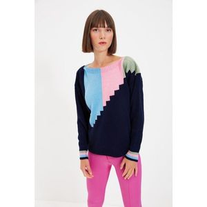 Trendyol Navy Blue Color Block Knitwear Sweater vyobraziť