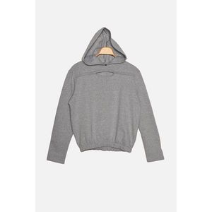 Trendyol Gray Hooded and Raised Basic Knitted Sweatshirt vyobraziť