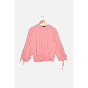 Trendyol Pink Ruffle Detailed Basic Knitted Slim Sweatshirt vyobraziť