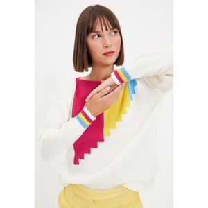 Trendyol Ecru Jacquard Color Block Knitwear Sweater vyobraziť