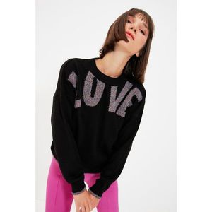 Trendyol Black Glitter Detailed Jacquard Knitwear Sweater vyobraziť