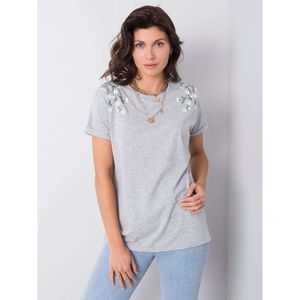 Gray women's t-shirt with floral embroidery vyobraziť