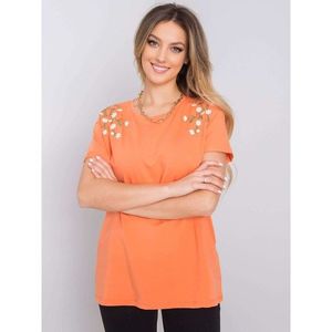 Orange women's t-shirt with floral embroidery vyobraziť