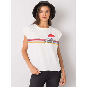 Ecru cotton women's t-shirt with print vyobraziť